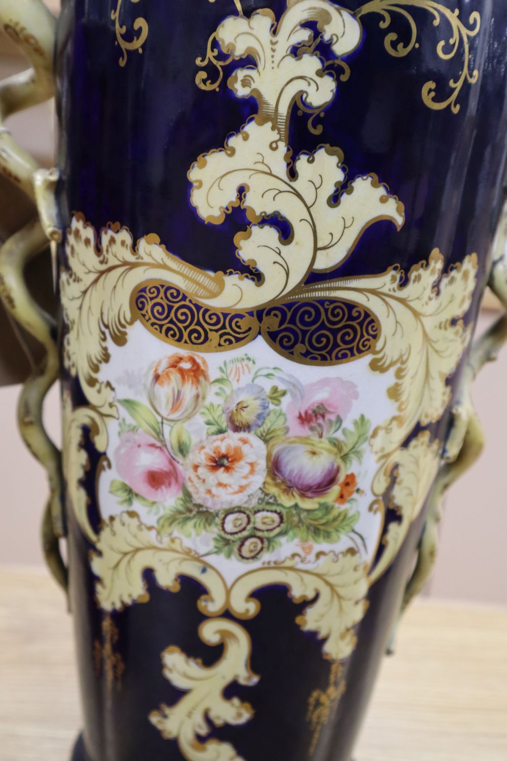 A French porcelain vase table lamp and another Continental vase table lamp